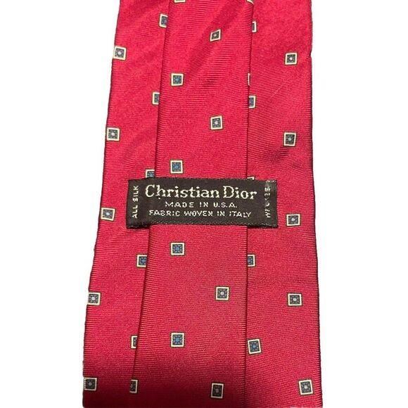 Christian Dior Tie Silk Red All Over Geometric Print Vintage - Picture 3 of 5